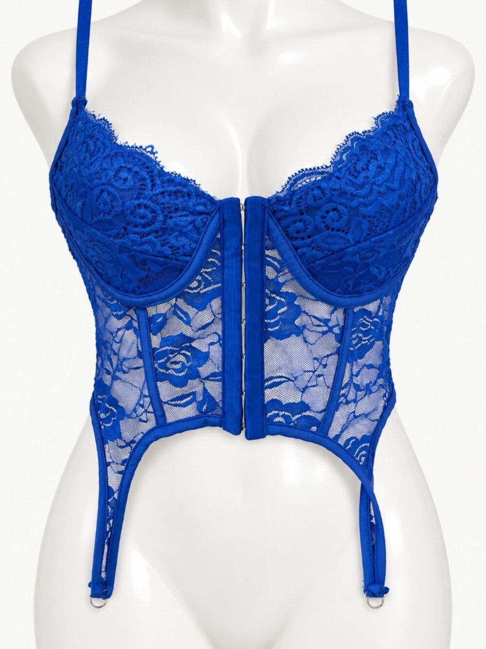 Blue Lace Bustier Corset Top Front Closure Garters Y2K Size S